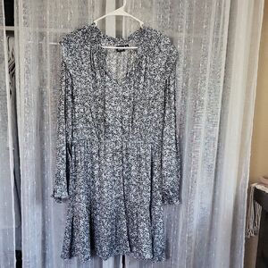 GAP Black and White Long Sleeve Sundress with Bib Collar